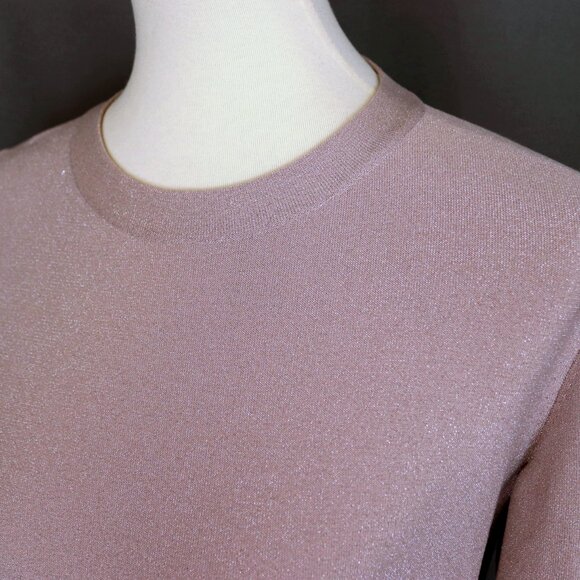 Akris 8 Crew Neck Silk Long Sleeve Sweater Top Pink Metallic Shimmer - Picture 4 of 11